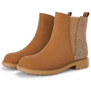 Coutgo Girls Glitter Ankle Boots Side Zipper Comfortable Chelsea Dress Booties for Toddler/Little Kid/Big Kids(Brown)