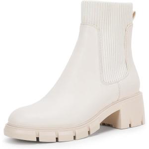 Coutgo Women’s Chelsea Platform Ankle Boots Elastic Slip On Chunky Block Heel Lug Sole Booties(White)