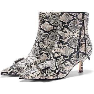Coutgo Womens Kitten Heel Ankle Boots Pointed Toe Buckle Side Zipper Tassel Fall Winter Booties Shoes(Snake Skin)
