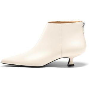Coutgo Womens Kitten Low Heel Booties Pointed Toe Short Ankle Boots Back Zipper Fall Shoes(Cream White)