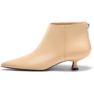 Coutgo Womens Kitten Low Heel Booties Pointed Toe Short Ankle Boots Back Zipper Fall Shoes(Khaki)