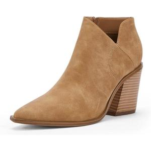 Womens Pointed Toe Ankle Boots Block Stacked Chunky Heel Cutout Side Zipper Fall Booties Shoe(1-camel)