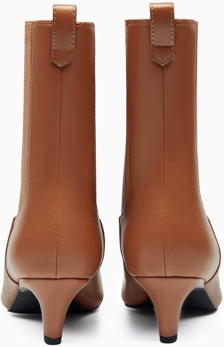 imageCoutgo Womens Ankle Boots Low Kitten Heel Pointed Toe Slip On Elastic Dressy Fall Winter Booties ShoesReddish Brown