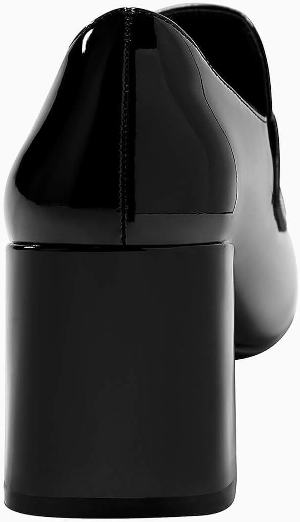 imageCoutgo Womens Loafer Heels Block Chunky Heeled Penny Loafers Slip On Square Toe Business Work Dress ShoesBlack