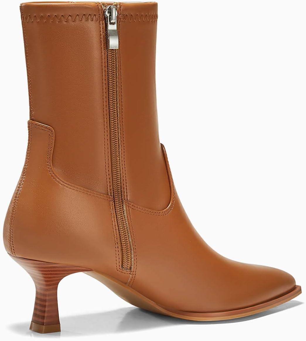 imageCoutgo Womens Pointed Toe Ankle Boots Stacked Kitten Low Heel Side Zipper Fall Booties ShoesBrown