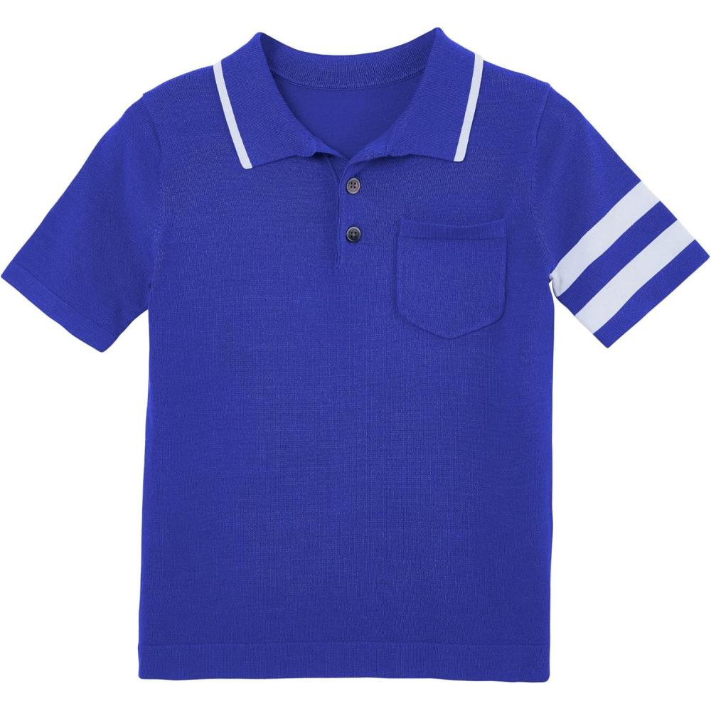 imageBoys Short Sleeve Knit Polo Shirts Kids School Uniform Casual Striped Polo TShirts 514 Years