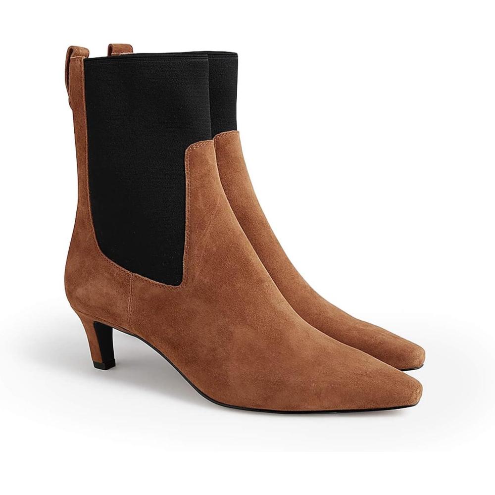 imageCoutgo Womens Ankle Boots Low Kitten Heel Pointed Toe Slip On Elastic Dressy Fall Winter Booties ShoesBrown