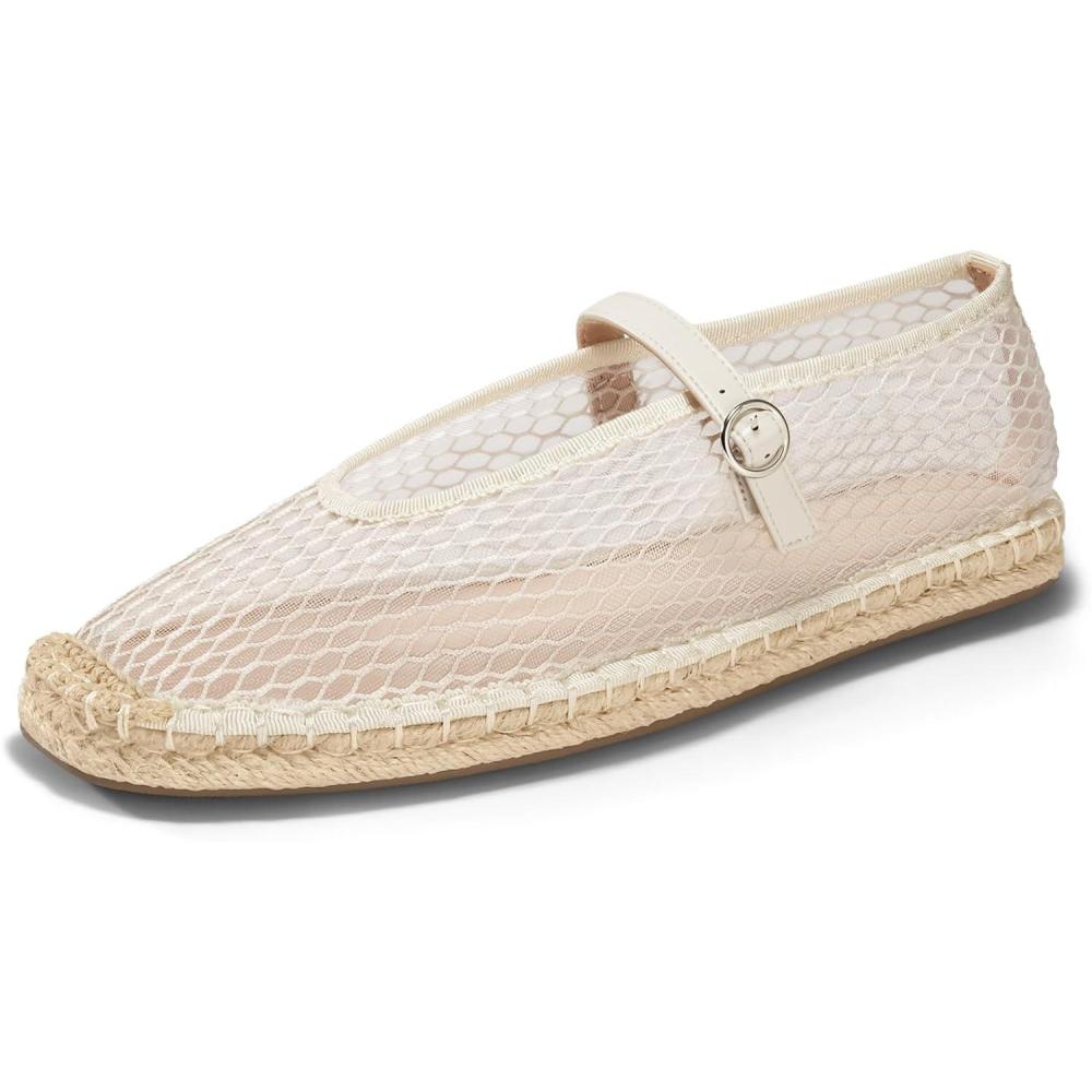 imageCoutgo Womens Espadrilles Mary Jane Flats Closed Sqaure Toe Mesh Ballet Flats Comfortable Dress ShoesBeigeMesh