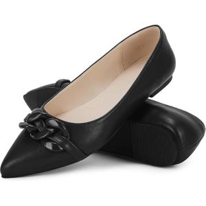 Coutgo Women’s Ballet Flats Chain Pointed Toe Slip On Flats Shoes for Women Dressy Comfort Loafers(Black)