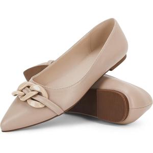Coutgo Women’s Ballet Flats Chain Pointed Toe Slip On Flats Shoes for Women Dressy Comfort Loafers(Nude)