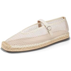 Coutgo Womens Espadrilles Mary Jane Flats Closed Sqaure Toe Mesh Ballet Flats Comfortable Dress Shoes(Beige/Mesh)