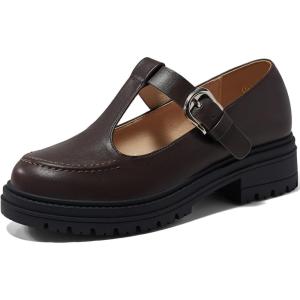 Coutgo Women’s Platform Loafers T Strap Chunky Low Heel Buckle Strap Mary Jane Comfortable Casual Office Shoes(Coffee)