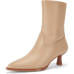 Coutgo Womens Pointed Toe Ankle Boots Stacked Kitten Low Heel Side Zipper Fall Booties Shoes(Khaki)