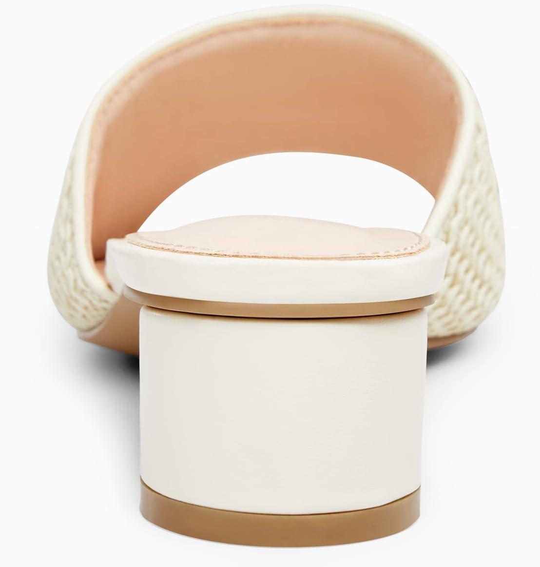 imageCoutgo Womens Heeled Slides Sandals Square Open Toe Slip on Comfortable Mules Block Low Heel Metal Chain Dressy ShoesCream White