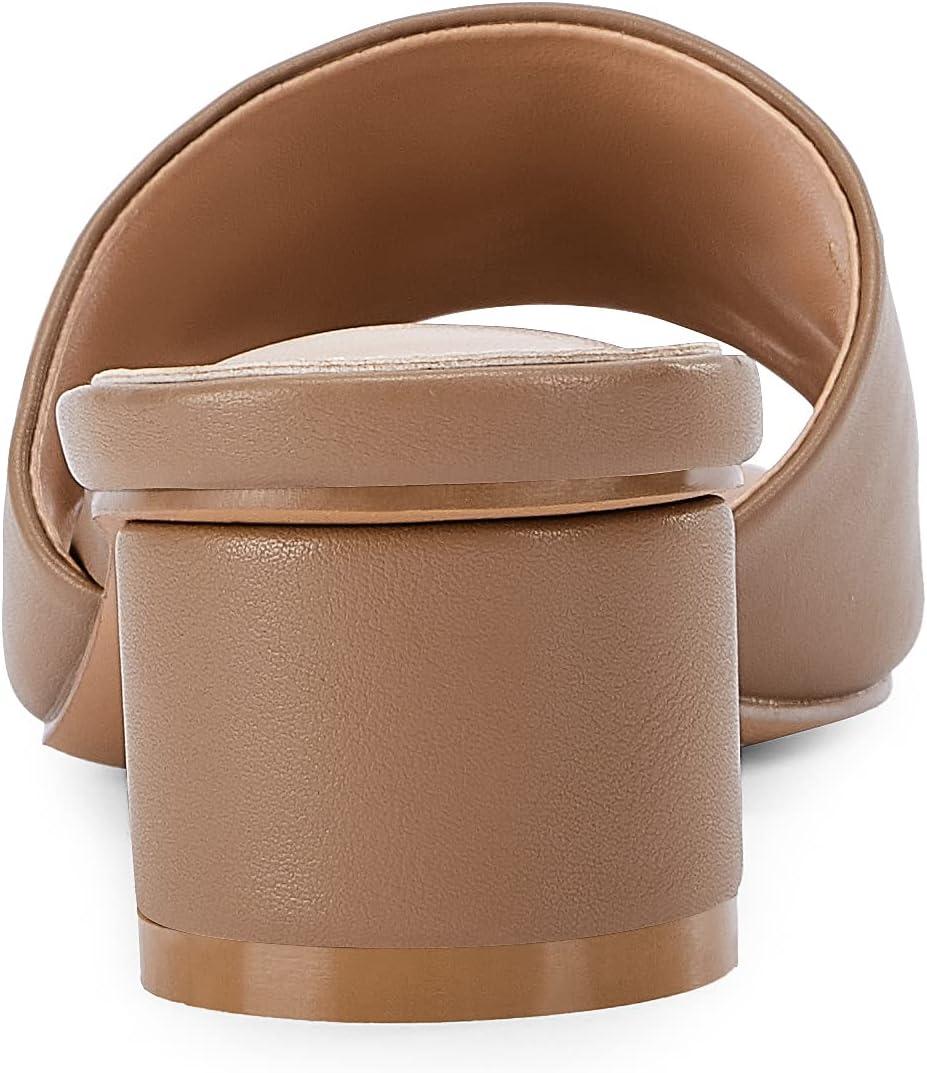 imageCoutgo Womens Heeled Slides Sandals Square Open Toe Slip on Comfortable Mules Block Low Heel Metal Chain Dressy ShoesDark Khaki