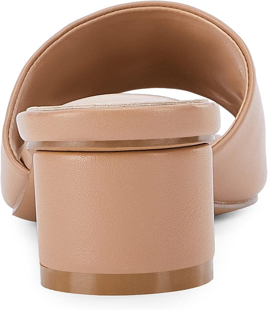 imageCoutgo Womens Heeled Slides Sandals Square Open Toe Slip on Comfortable Mules Block Low Heel Metal Chain Dressy ShoesKhaki