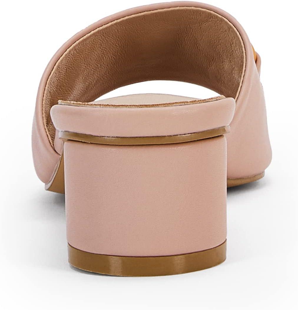 imageCoutgo Womens Heeled Slides Sandals Square Open Toe Slip on Comfortable Mules Block Low Heel Metal Chain Dressy ShoesLight Pink