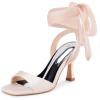 imageCoutgo Womens Strappy Kitten Heels Sandals Lace Up Square Open Toe High Heels Satin Summer Dress Shoes