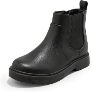 Coutgo Girls Kids Lug Sole Ankle Boots Side Zip Chunky Low Heel Slip On Winter Casual Chelsea Booties Shoes(Cool Black)