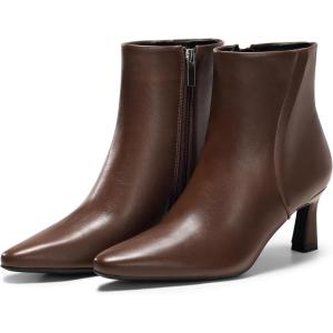 Coutgo Womens Ankle Boots Kitten Low Heel Closed Pointed Booties Side Zipper Winter Dress Shoes(Chocolate Brown)