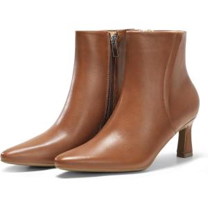 Coutgo Womens Ankle Boots Kitten Low Heel Closed Pointed Booties Side Zipper Winter Dress Shoes(Dark Brown)