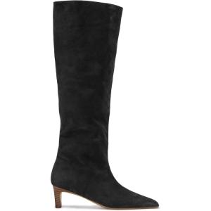 Coutgo Womens Knee High Boots Wide Calf Kitten Heel Pointed Toe Long Boots Pull On Winter Dress Shoes(Black)