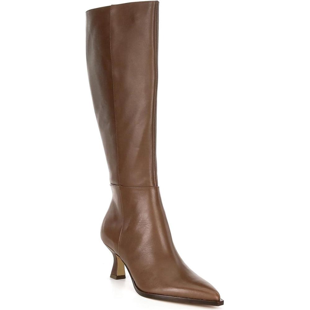 imageCoutgo Womens Knee High Boots Kitten Low Heel Pointed Toe Tall Boots Side Zipper Winter Dress ShoesDark Brown