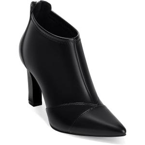 Coutgo Womens Ankle Booties Dress Boots Pointed Toe Stiletto High Heel Splicing Booties Shoes with Back Zipper(Black-leather)