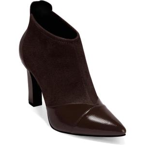 Coutgo Womens Ankle Booties Dress Boots Pointed Toe Stiletto High Heel Splicing Booties Shoes with Back Zipper(Dark Brown)