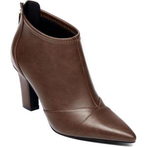 Coutgo Womens Ankle Booties Dress Boots Pointed Toe Stiletto High Heel Splicing Booties Shoes with Back Zipper(Light Coffee-leather)