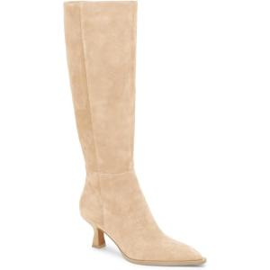 Coutgo Womens Knee High Boots Kitten Low Heel Pointed Toe Tall Boots Side Zipper Winter Dress Shoes(Nude)