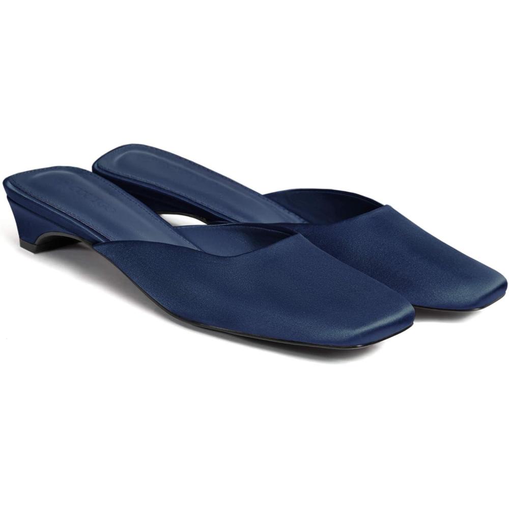 imageCoutgo Womens Mules Low Kitten Heel Closed Square Toe Slip On Backless Dress ShoesSize Fits LargeNavy