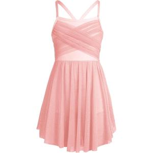 Coutgo Bow Back Dance Leotard for Girls Sparkly Ballet Leotards Dress Outfits with Tutu(Pink)