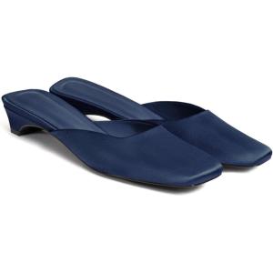 Coutgo Women’s Mules Low Kitten Heel Closed Square Toe Slip On Backless Dress Shoes,Size Fits Large(Navy)