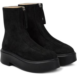 Coutgo Womens Front Zip Ankle Boots Comfortable Platform Flat Chunky Heel Booties Round Toe Casual Winter Snow Boots(Black)