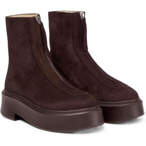 Coutgo Womens Front Zip Ankle Boots Comfortable Platform Flat Chunky Heel Booties Round Toe Casual Winter Snow Boots(Chocolate)