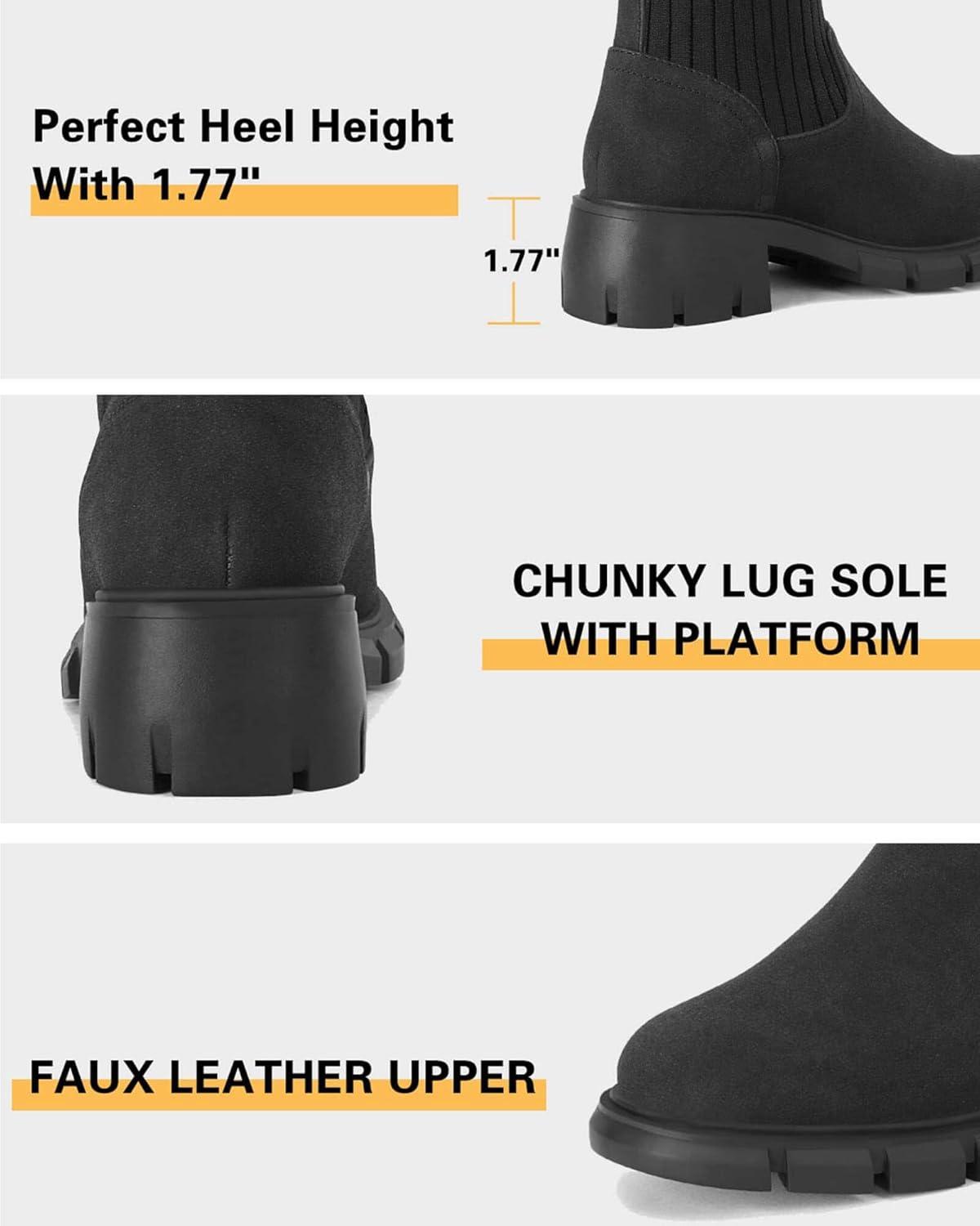 imageCoutgo Girls Boots Kids Combat Chelsea Ankle Booties Chunky Heel Lug Sole Elastic Fall Fashion Shoes Toddler Little Kid Big Kid Toddler Little Kid Big KidBlack