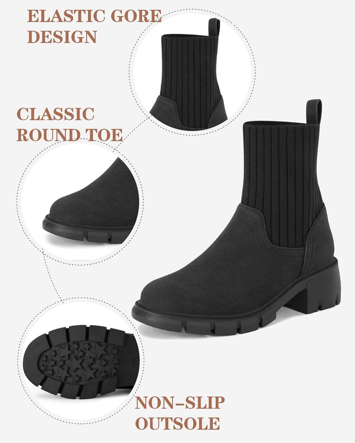 imageCoutgo Girls Boots Kids Combat Chelsea Ankle Booties Chunky Heel Lug Sole Elastic Fall Fashion Shoes Toddler Little Kid Big Kid Toddler Little Kid Big KidBlack