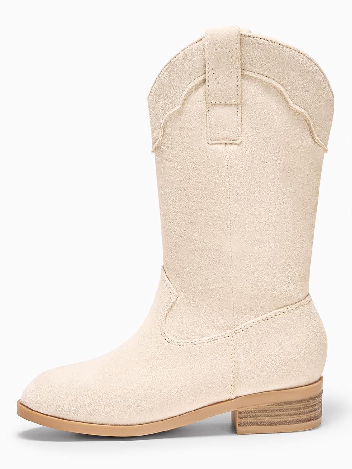 imageCoutgo Girls Cowboy Boots UnisexChild Mid Calf Cowgirl Boots Western Riding ShoesBeige