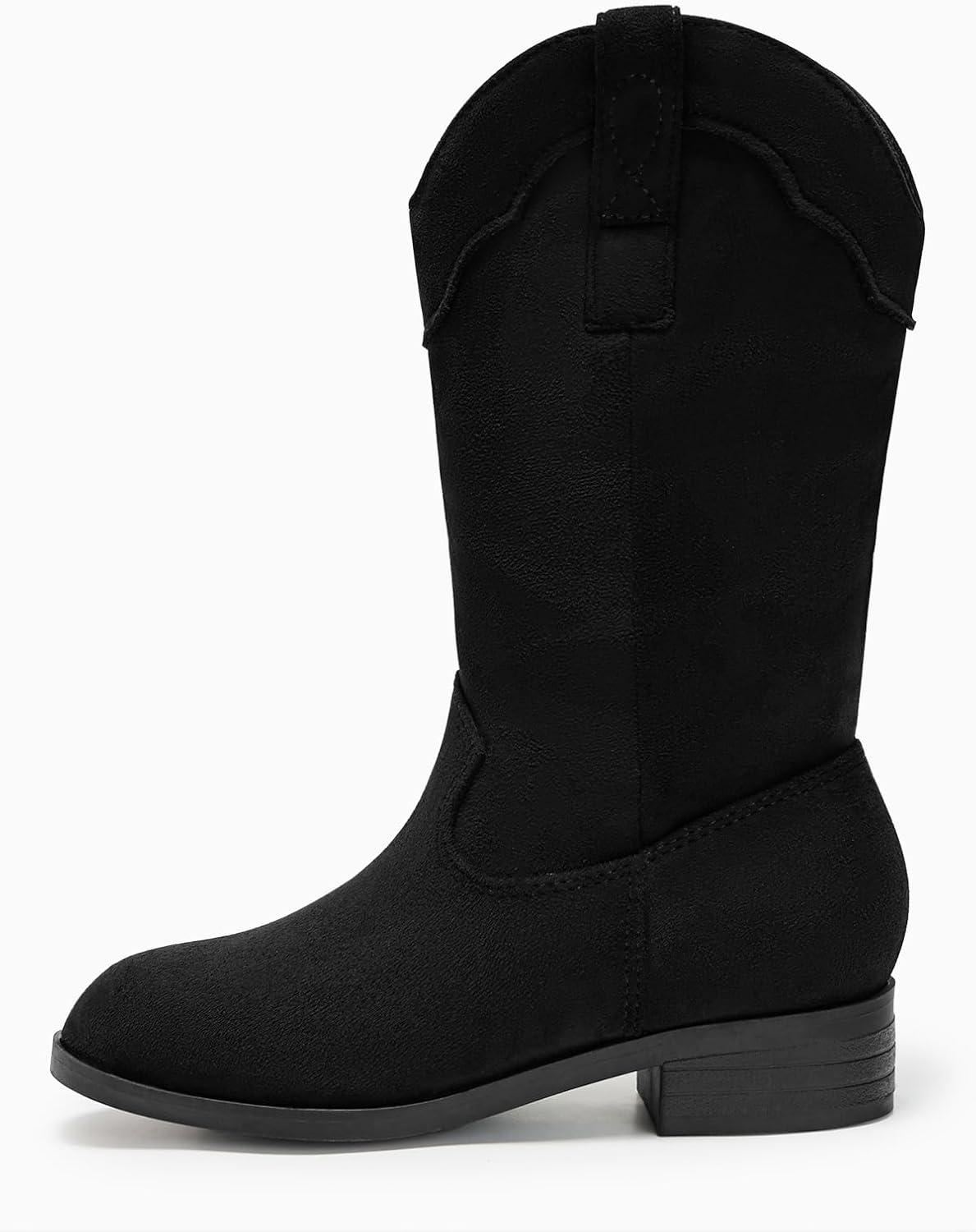 imageCoutgo Girls Cowboy Boots UnisexChild Mid Calf Cowgirl Boots Western Riding ShoesBlack