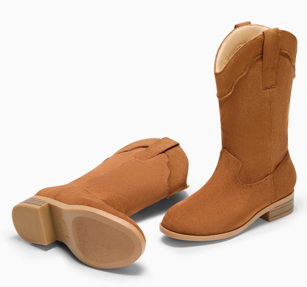 imageCoutgo Girls Cowboy Boots UnisexChild Mid Calf Cowgirl Boots Western Riding ShoesBrown