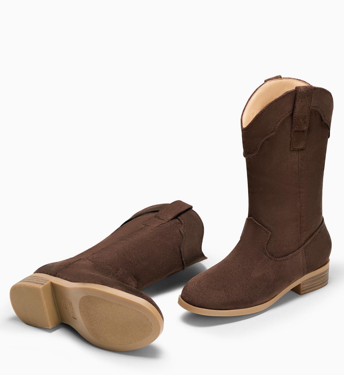 imageCoutgo Girls Cowboy Boots UnisexChild Mid Calf Cowgirl Boots Western Riding ShoesDark Brown