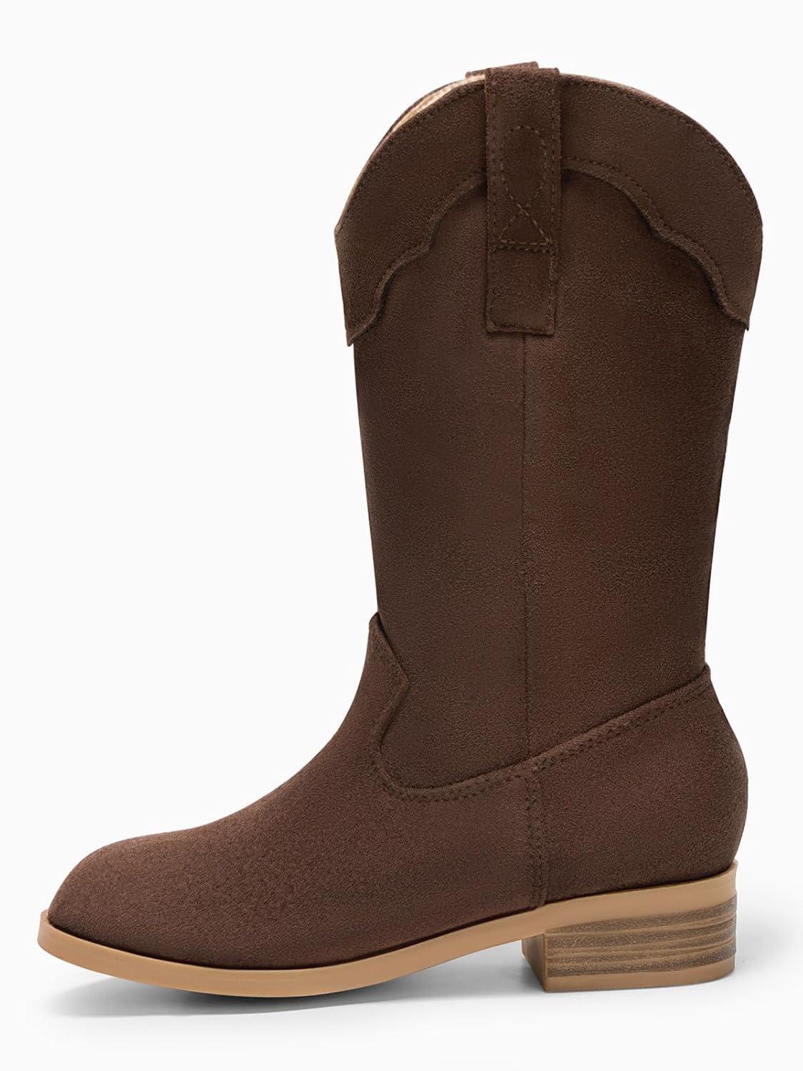 imageCoutgo Girls Cowboy Boots UnisexChild Mid Calf Cowgirl Boots Western Riding ShoesDark Brown