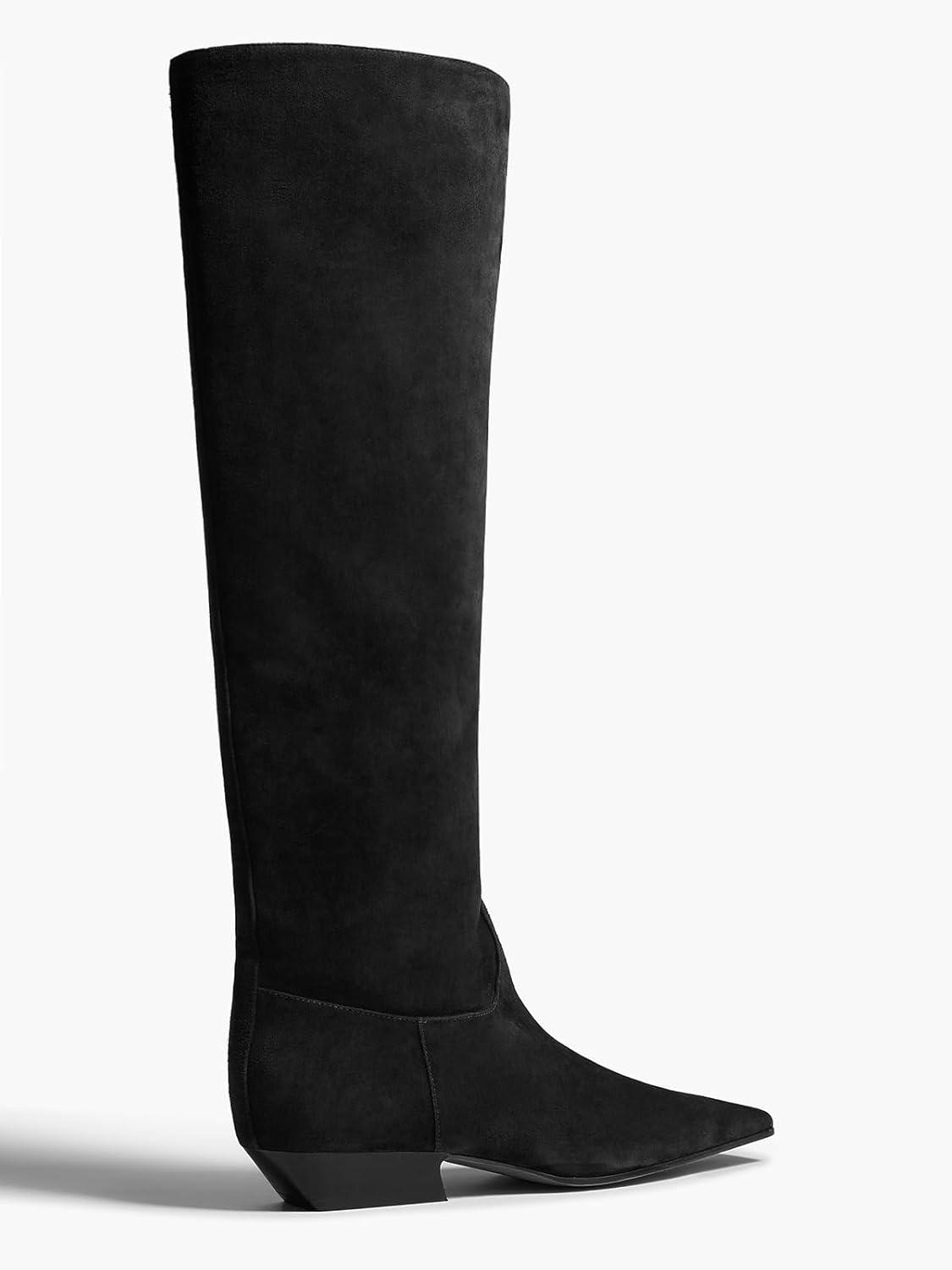 imageCoutgo Womens Knee High Boots Square Toe Chunky Block Low Heel Long Boots Side Zipper Fall Winter ShoesBlack