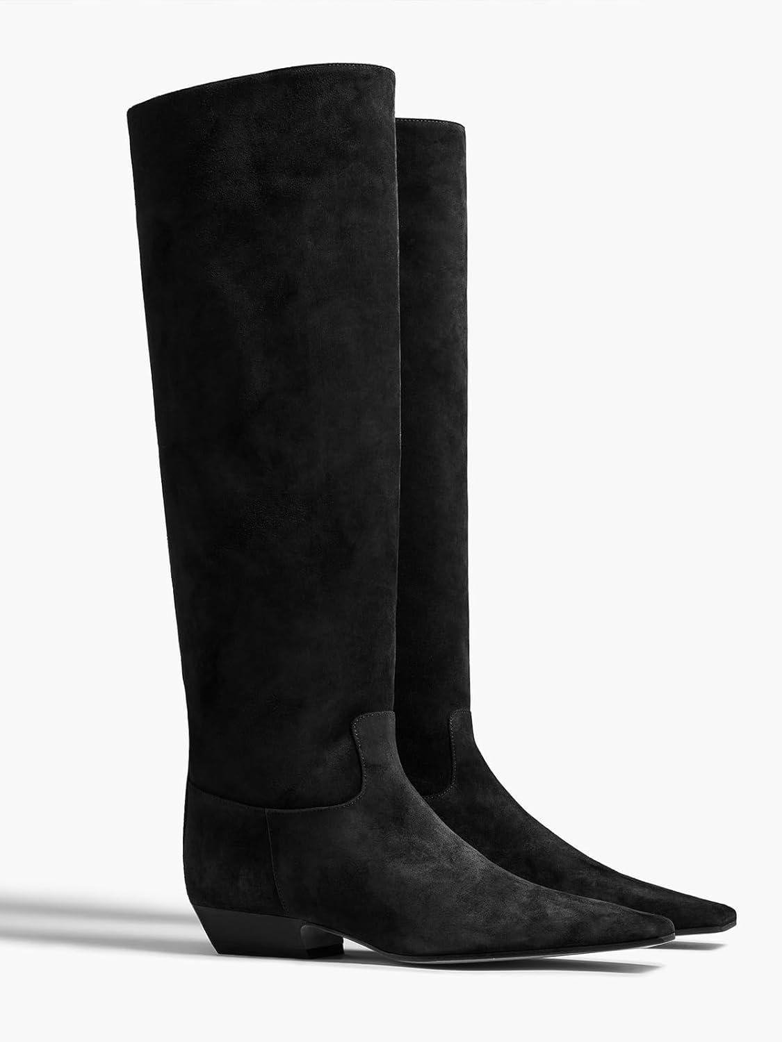 imageCoutgo Womens Knee High Boots Square Toe Chunky Block Low Heel Long Boots Side Zipper Fall Winter ShoesBlack