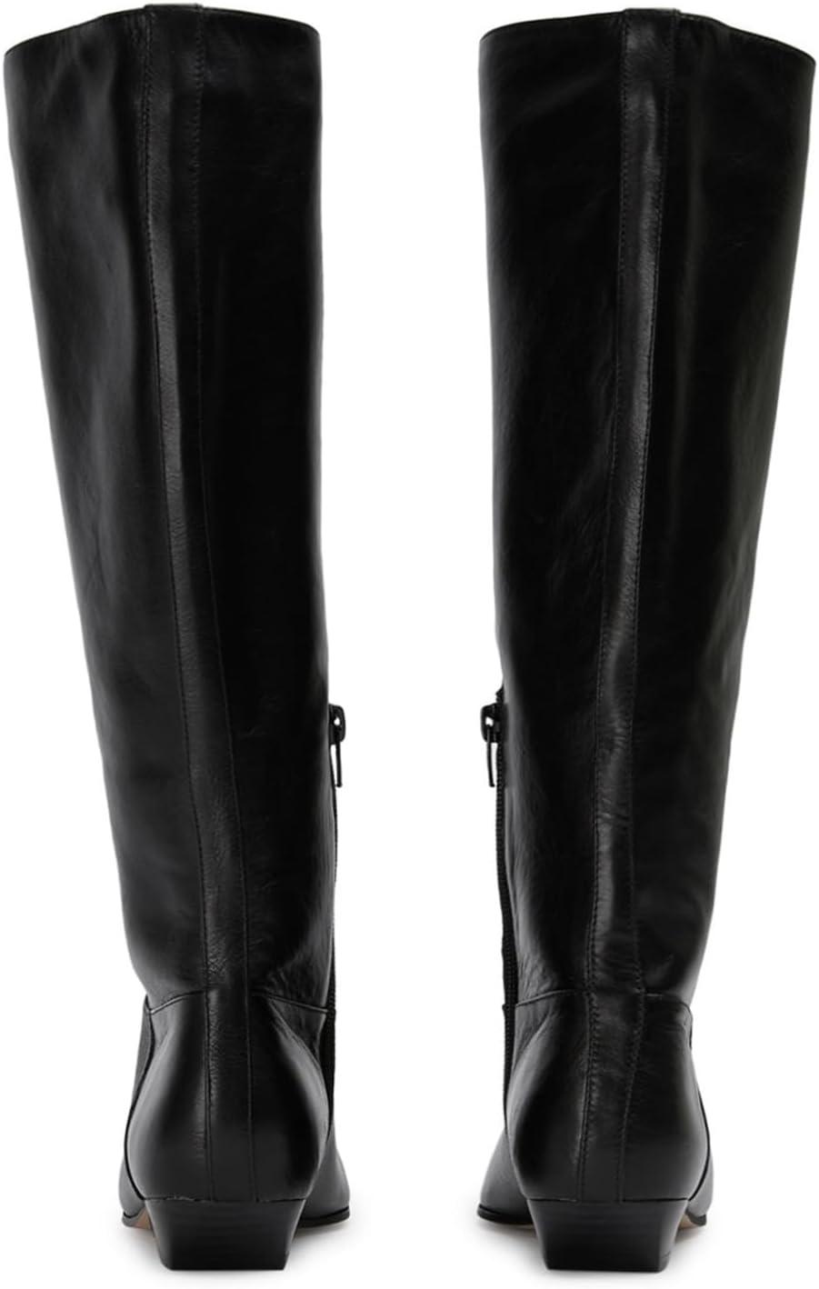 imageCoutgo Womens Knee High Boots Square Toe Chunky Block Low Heel Long Boots Side Zipper Fall Winter ShoesCool Black