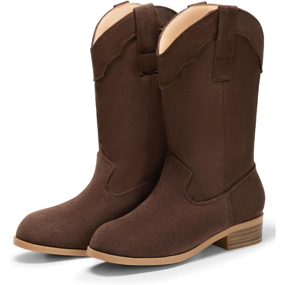 imageCoutgo Girls Cowboy Boots UnisexChild Mid Calf Cowgirl Boots Western Riding ShoesDark Brown