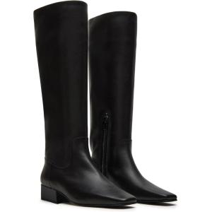 Coutgo Womens Knee High Boots Square Toe Chunky Block Low Heel Long Boots Side Zipper Fall Winter Shoes(Cool Black)