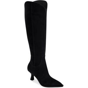 Coutgo Womens Wide Calf Knee High Boots Kitten Heel Pointed Toe Tall Boots Side Zipper Fall Winter Shoes(Black)