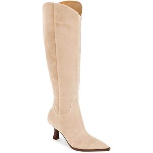 Coutgo Womens Wide Calf Knee High Boots Kitten Heel Pointed Toe Tall Boots Side Zipper Fall Winter Shoes(Nude)